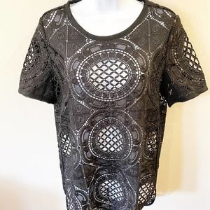 Sundance Black Crochet Lace Eyelet Top Size Small